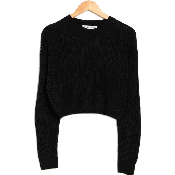 ELODIE Crewneck Cropped Sweater in Black, Size S, NWT - Picture 3 of 7